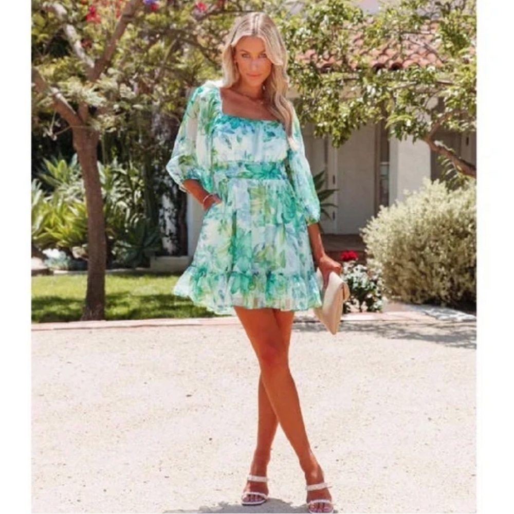 OLIA green boho dress size XLarge poof sleeve